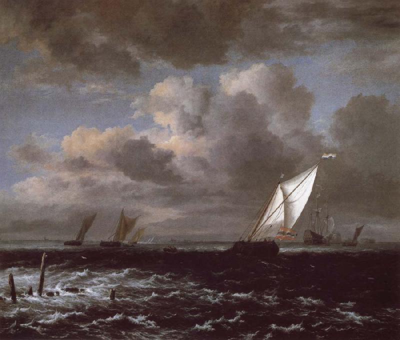 Jacob van Ruisdael Sailing vessels in a Fresh Breeze oil painting image
